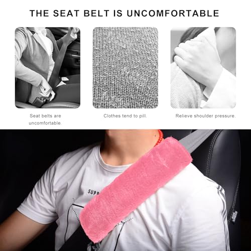 Sun Walker 2PCS Seat Belt Shoulder Pads, Fluffy Soft Plush Auto Seat Belt Pads for Protecting Your Neck & Shoulder, Comfortable Seatbelt Cover Warm Protective Cushion for Most Cars (Pink) - color: Pink