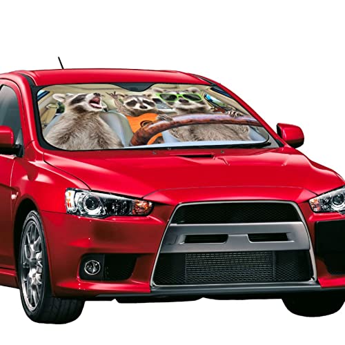 Raccoon Driving Car Windshield Sunshade Front Window Sun Visor Protector Foldable Shield Cover for Truck SUV - color: Black9