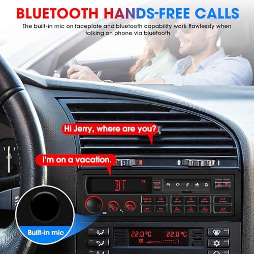 Single Din Retro Car Radio: European Style Stereo for Classic Vehicles - Bluetooth FM AM USB SD AUX USB-C Fast Charge 4-CHN 2 Subwoofer Outputs SWC