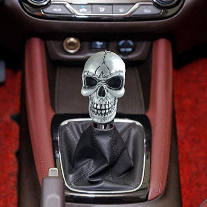 Arenbel Car Gear Lever Grip Knobs Skull Head Racing Shift Stick Manual Shifter Handle Fit Most Auto Manual Vehicles, Silver - color: Silver