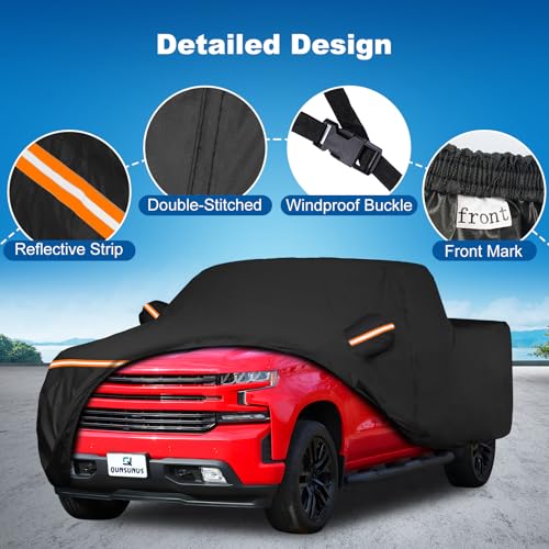 QUNSUNUS Car Cover for Chevy Silverado 1500 Crew Cab Short/Standard Bed 2000-2025, Waterproof Silverado 1500 Covers with Zipper, All Weather Truck Cover with Straps and Elastic Edges - size: for Silverado&GMC Sierra 1500 Crew Cab