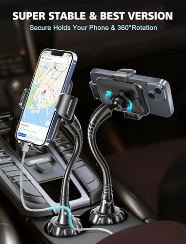 [Upgraded] Cup Holder Phone Holder for Car, Phone Mount Universal Adjustable Gooseneck Cup Holder Cradle Car Mount for Cell Phone iPhone 14,Samsung,LG (Black) - style: Cup Phone Mount