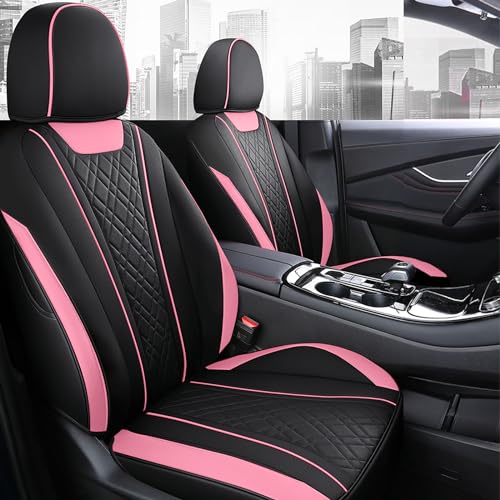 SanQing Car Seat Covers Full Set, Super Luxurious Heavy Duty Waterproof Leather Automotive Vehicle Cover for Cars SUV Pick-up Truck, Universal Non-Slip Seat Car Pink Accessories (Full Set/Pink Black) - color: Full Set/Pink black