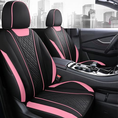 SanQing Car Seat Covers Full Set, Super Luxurious Heavy Duty Waterproof Leather Automotive Vehicle Cover for Cars SUV Pick-up Truck, Universal Non-Slip Seat Car Pink Accessories (Full Set/Pink Black) - color: Full Set/Pink black