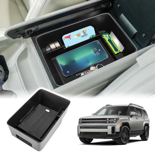 Center Console Organizer Tray Compatible with 2024 2025 2026 Hyundai Santa Fe Interior Storage Box Insert Secondary Accessories (Armrest storage tray)
