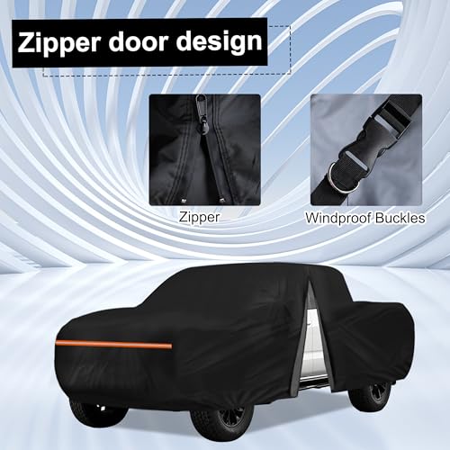 Amooca Heavy-Duty Car Covers Waterproof Sun-Proof All Weather for Automobiles Snow Cover 420D with Door Zipper Cotton Lining Universal Fit for Compact Pickup Truck Length 16.4-18ft - color: A07-Fit Compact Pickup Truck Length 16.4-18ft