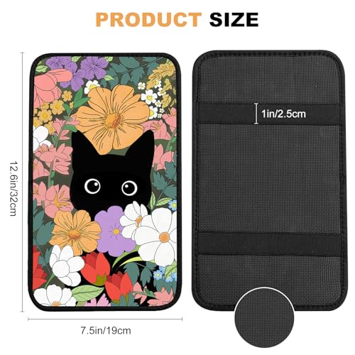 Black Cat Auto Center Console Pad,Soft Waterproof Car Center Console Cover Auto Armrest Seat Box Cover Protector for Most Vehicle SUV Truck Car - color: Black Cat1