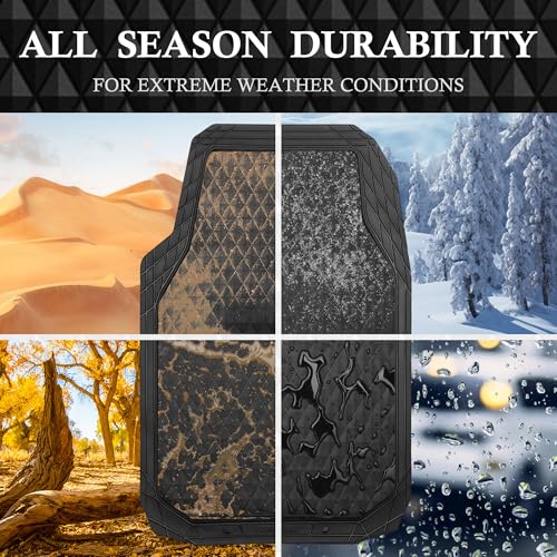 CAR PASS Black Rubber Car Mats, All-Weather Floor Mats Full Set Durable Anti-Slip 3D Rhombus Waterproof Automotive Pad Trim to Fit Liner Universal Fit for Sedan SUV Truck Van, 4 Pcs All Black Rubber - color: Black