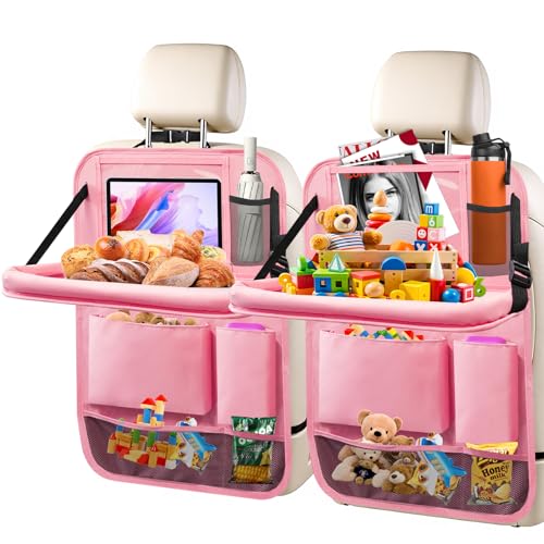 2Pack Car Backseat Organizer with Foldable Table Tray,6 Storage Pockets Car Storage Organizer with Tablet Holder,Car Seat Back Protectors Kick Mats Travel Accessories (Pink) - color: Pink, size: 2 Pack with Food Tray