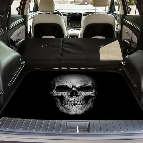 Universal Car Trunk Mat 29" x 39", Black Terror Skull All Weather Trunk Protection Cargo Liner, Durable Cargo Mat Rear Trunk Liner, Stylish Vehicle Interior Accessories Suitable for Most Car Models - color: Black Skull