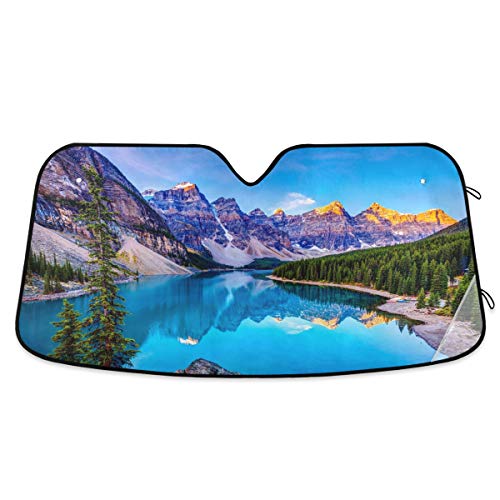 Blue Water and Mountains Windshield Sun Shade - Foldable Car Sunshade Reflective UV Protection, Heat-Resistant Shield for Cars/Trucks/SUV Vehicles (55"x27.6") - color: Blue Water and Mountains, size: 55*27.6inch