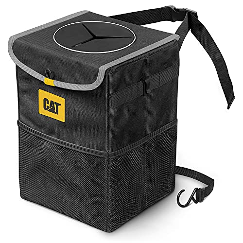 CAT® Car Trash Can Organizer with Lid Storage - Leak-Proof Automotive Organizer for Truck, Car, SUV, and Van with Multiple Pockets Expandable Waterproof Garbage Bin for Auto - Black - color: Black Trash Organizer