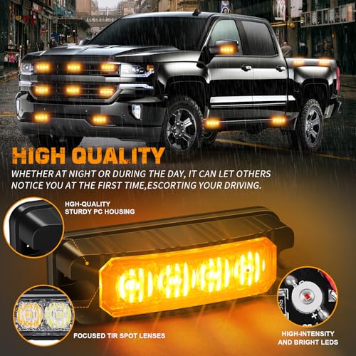 XRIDONSEN 8PCS Sync Grill Strobe Lights 32 LED Amber Strobe Lights Grille Surface Mount Emergency Flashing Warning Hazard Caution Safety Light for Tow Plow Trucks Construction Vehicles Car Wreckers - color: Amber