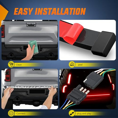 Nilight Truck Tailgate Light Strip 48" Quad Row 528 LED Strip with Red Running Brake Lights White Reverse Lamp Amber Turn Signals Lights - color: 48" Tailgate Light Strip Quad Row