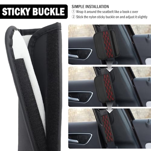 2PCS Diamond-Shaped Stitching Car Seatbelt Covers,Stylish Car Seatbelt Cushion Relieves Shoulder and Neck Fatigue as Cars Decorations,Leather Cars Seat Belt Cover Pad (Red) - color: Red