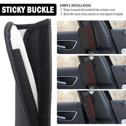 2PCS Diamond-Shaped Stitching Car Seatbelt Covers,Stylish Car Seatbelt Cushion Relieves Shoulder and Neck Fatigue as Cars Decorations,Leather Cars Seat Belt Cover Pad (Red) - color: Red