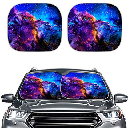 AFPANQZ Nebula Galaxy 2 Piece Car Windshield Sun Shade Visor Universal Fit Automotive Sunshade for New Car Keep Your Vehicle Cold Sun Blocks Large Heat UV Rays Reflector Women Men Purple - color: 1-Nebula Galaxy