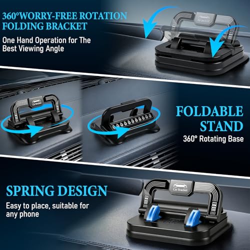 Car Phone Holder 360 Degree Rotation, Suitable for car Navigation in-car Dashboard, Ultra-Strong Suction Cup Phone Mount, Horizontal and Vertical Screen Adjustment Angle (Black) - color: Black