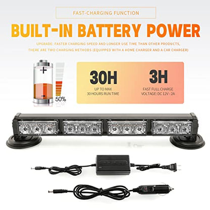 14.8" Battery Powered Emergency Strobe Lights Bar for Truck Vehicle Trailer Rechargeable Roadside Wireless Rooftop Mini Hazard Flashing LED Beacon Warning Light w/Magnetic Base (Amber/White) - color: #01 Amber/White/Amber/White, size: 14.8 Inch