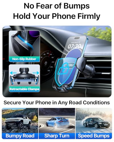 YRU Phone Holders for Your Car [2026 Upgraded Military Metal Hook], Cellphone Holder Car[No Fear of Bumps] Vent Phone Mount Truck Compatible with iPhone17 16 15 14 13 12 Samsung Android, Sapphire - color: Sapphire