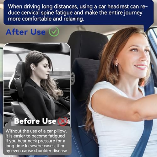 Super Useful Car Headrest Pillow, Car Pillow for Driving with Adjustable Strap, 100% Memory Foam Neck Pillow, Ergonomic Design - Car Neck Pillow(Black, 2 Pack) - color: Pack of 2/Black 3d Mesh