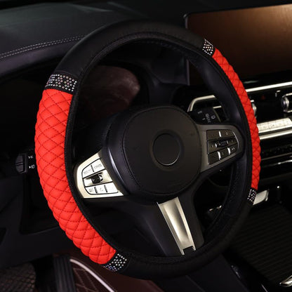 PU Leather Elasticity Car Steering Wheel Cover Anti-Slip Adjustable Steering Wheel Protective Sleeve, red - color: Red
