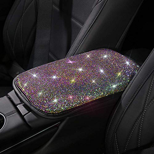 Bling Bling Auto Armrest Console Cushion, Leather Luster Crystal Arm Rest Padding Protective Case Diamond Car Decor Accessories for Ladies - color: Colourful