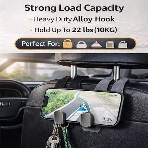 Car Headrest Hook 2 Pack, Premium Leather Car Purse Hooks, Heavy Duty Seat Back Organizer for Handbags, Groceries & Bags, No Scratch, Easy Install Car Accessories(2, Black) - color: Black