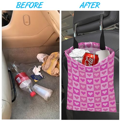 Car Trash Bag Hanging Pink Love Car Trash Can Waterproof Garbage Bag Hanging for Car Back Seat with Adjustable Straps and Drawstring for Car Accessories Vehicle Travelling - color: Pink Love