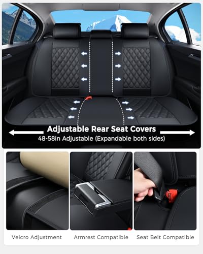 Huidasource Car Seat Cover, Nappa Leather Seat Covers, Velcro Adjustable, Compatible with Airbags, Child Seat, Seat Belts, Universal Fit for Most Cars, Vans, Trucks, SUVs (Full Set/Black) - color: 01FS# Black01, size: 5pcs Full Set