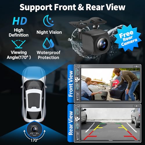 SJoyBring 7" Double Din Car Stereo with Wireless Apple CarPlay & Android Auto, QLED Touchscreen, Bluetooth, Backup Camera, 4.2-CHN Audio, 2 Subwoofer Outputs, AM/FM Car Radio