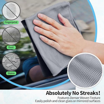 Microfiber Cleaning Cloth - 6 Pack Glasses Cleaning Cloth, 16" x 14" Window Cleaning Rags, Streak Free Lint Free Polishing Cloths Wipes for Eye Glass, Stainless Steel, Windshield, Grey - color: Grey, size: 6 Pk-16" X 14"
