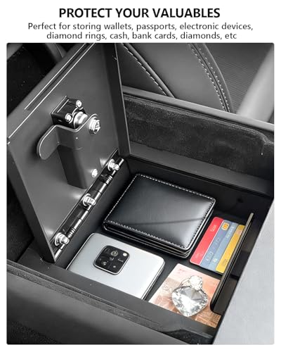 for Tesla Center Console Safe Organizer with 4-Digit Lock Model Y Juniper Model 3 Highland Accessories 2025 2026 No Drill Glove Case with Combination Lock Armrest Anti-Theft Storage Tray Box - size: Juniper & Highland Safe Organizer