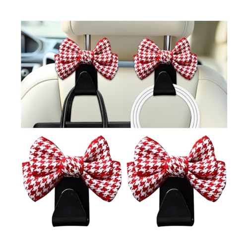 Cute Bow Car Seat Headrest Hooks, 2PCS Multifunctional Vehicle Rear Seat Hanging Hooks, Automotive Interior Seatback Storage Organizer for Purses Bags, Universal for SUV Sedan Truck (Red/Small) - color: Red/Small