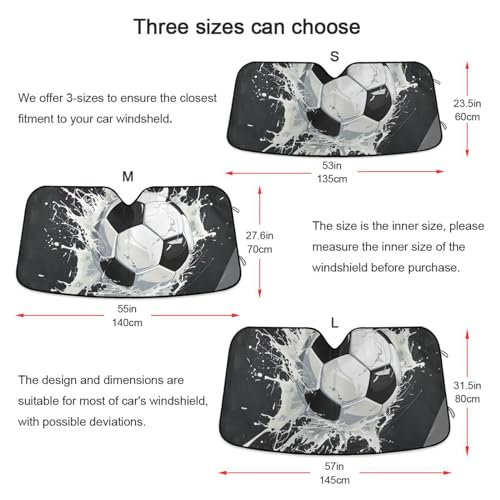 Windshield Sun Shade Soccer Ball Front Window Block UV Shades Visor Reflective Retractable for Car SUV Trucks, c539s1091 - color: F004