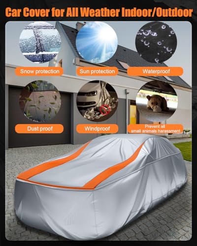 Sliver Full Enclosed Car Cover Universal Fit Wrangler 2 Door 1987-2025 YJ/TJ/JK/JL,Kia Soul,Honda fit,Trax,Encore,Kona/Veloster,HR-V 2015-2022 Fit Small SUV/Hatchback/Jeep Length up to 171 in - size: 6.For Small SUV/Jeep/Hatchback Length Up to 171 in