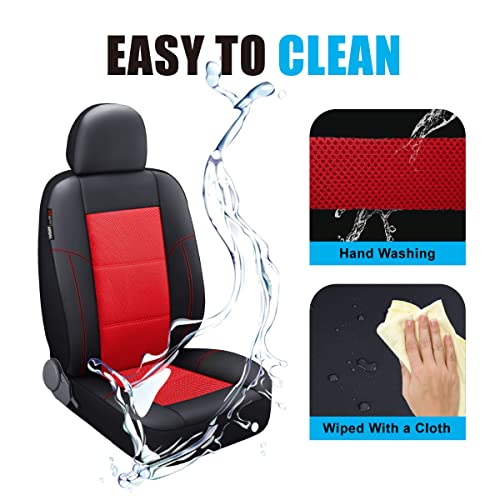 P&J AUTO Leather and Mesh Car Seat Cover Front Pair Universal Fit for Cars Trucks Vans & SUVs Airbag Compatible (Red) - color: BK RD