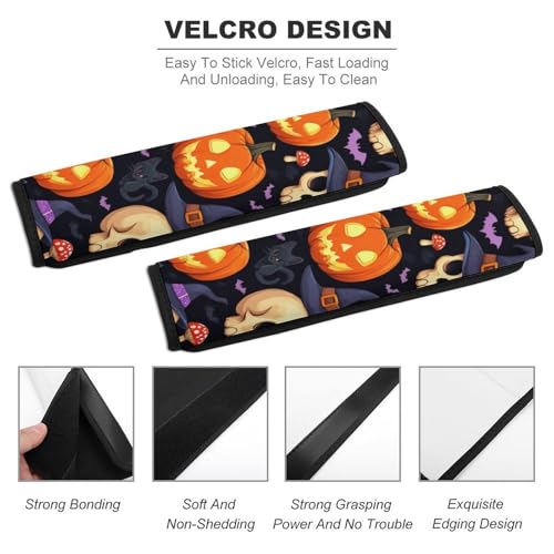 Women's Car Belt Covers, Halloween Gothic Witch Black Cat Bat Pumpkin Skull Mushroom Fashion Cushion Pad Car Shoulder Strap Harness Pad - color: Color361