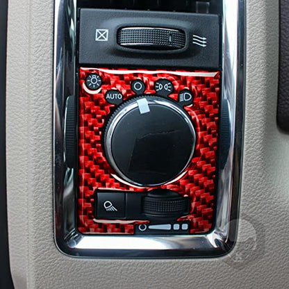 Real Soft Carbon Fiber Headlight Dim Light Control Button Rotary Panel Cover Sticker Auto Interior Accessories Compatible with Dodge Ram 1500/2500/3500 2013 2014 2015 2016 2017 2018 Red - color: Red 1