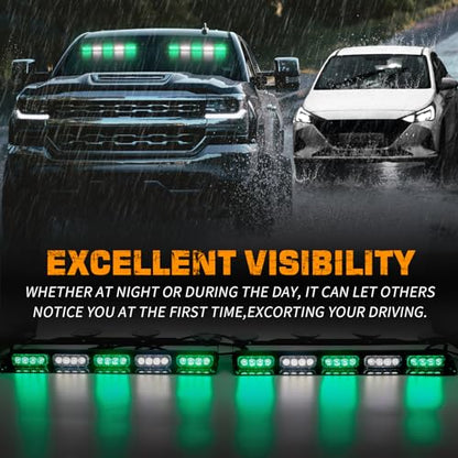 XRIDONSEN 2x 17 inch Green White Emergency Lights for Vehicles 40 LED Emergency Dash lights Interior Front/Rear Windshield Strobe Lights Safety Warning for Volunteer Firefighter Vehicles Trucks - color: Green/White