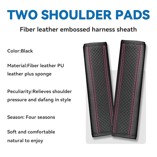 2PCS Car Seat Belt Cover, Soft Shoulder Strap Covers Harness Pads, Safety Leather Seatbelt Comfort Driving Cushion Protect Your Shoulder and Neck Universal for Car, SUV,Truck (Black/Pink) - color: Black/Pink
