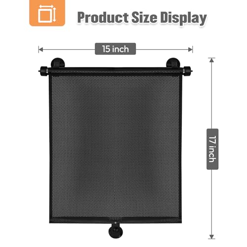 2 Pack Car Side Window Sun Shade - Retractable Car Roller Sunshadewith Reinforced Suction Cups, Drop Down UV Interior Sunshade, Stroller Window Sunshade (15" x 17")