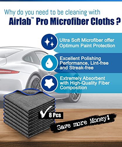 Airlab Microfiber Towels for Cars Wash Drying Auto Detailing, Highly Absorbent, Lint-Free, Streak-Free, All-Purpose Cleaning Cloths for Household, 16" x 16", Pack of 8, Grey - color: Dark Grey, Pack of 8