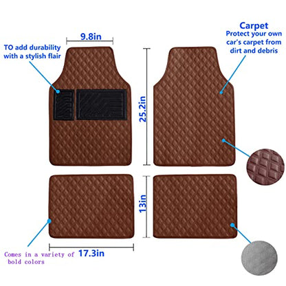 Car Floor Mats, Luxury Faux Leather Automotive Floor Mats All Weather for Cars Truck SUV (4 Pieces,Wine Red) - color: Burgundy