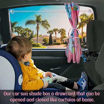 DIZA100 Car Sun Shade for Window Baby, 2 Pack Full Shade Window Shades with Storage Net Pocket, 7 Suction Cups, Cute Elephant for Sun/Heat/UV Rays Protection, Kids - color: Elephant-2pcs