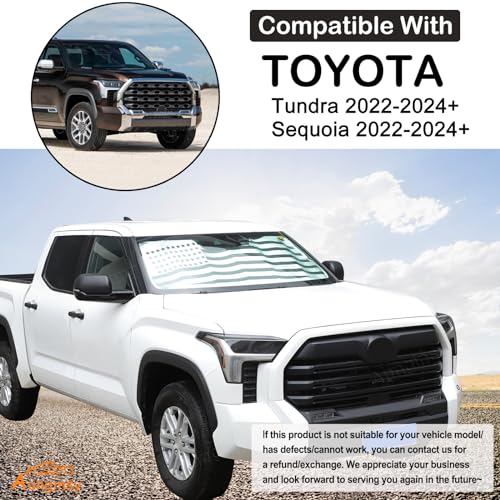 Car Front Windshield Sunshade Compatible with Toyota Tundra/Sequoia 2022-2026, Windshield Sunshades Foldable Reflective Sun Visor for UV Rays & Sun Heat Protection Car USA Flag Pattern Accessories - color: Silver(B)