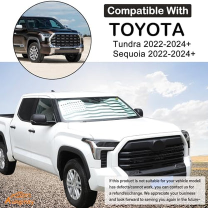 Car Front Windshield Sunshade Compatible with Toyota Tundra/Sequoia 2022-2026, Windshield Sunshades Foldable Reflective Sun Visor for UV Rays & Sun Heat Protection Car USA Flag Pattern Accessories - color: Silver(B)