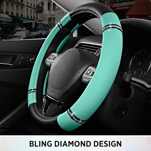 Road Comfort Leather Steering Wheel Cover – Premium Anti-Slip Car Steering Wheel Grip Cover – Universal Fit for 14.5”–15” Cars, Trucks & SUVs - Mint - color: Mint