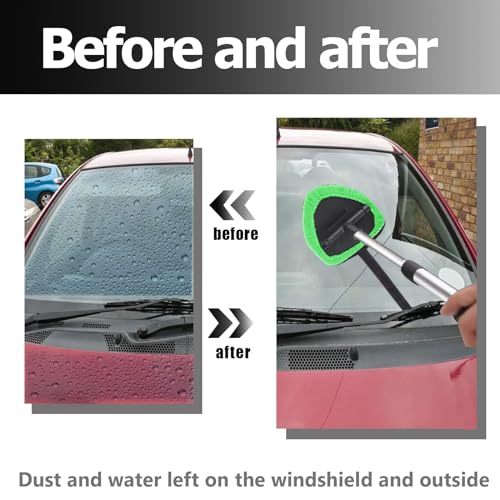 Car Windshield Cleaning Tools, Expandable Car Window Cleaner kit with 4 Reusable Microfiber Pads, Bottles, Windshield Cleaning Wand Tool, Auto Interior Dust Brush, for Trucks, SUVs, RVs etc - color: green