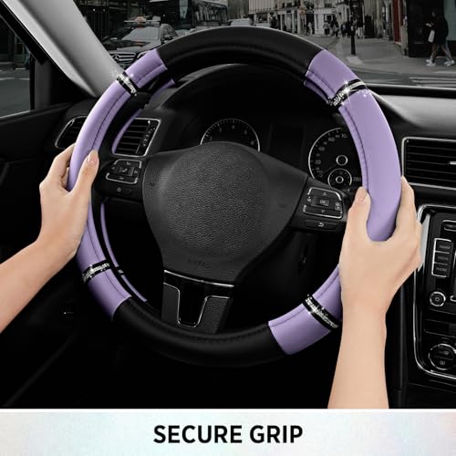 Road Comfort Leather Steering Wheel Cover – Premium Anti-Slip Car Steering Wheel Grip Cover – Universal Fit for 14.5”–15” Cars, Trucks & SUVs - Purple - color: Purple